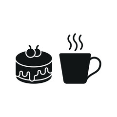 Coffee glass drink and cheesecake food icon illustrated in a vibrant and playful cartoon style, bursting with cheerful colors and dynamic details, ideal for casual dining, fun branding, and creative d