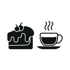 Coffee glass drink and cheesecake food icon illustrated in a vibrant and playful cartoon style, bursting with cheerful colors and dynamic details, ideal for casual dining, fun branding, and creative d