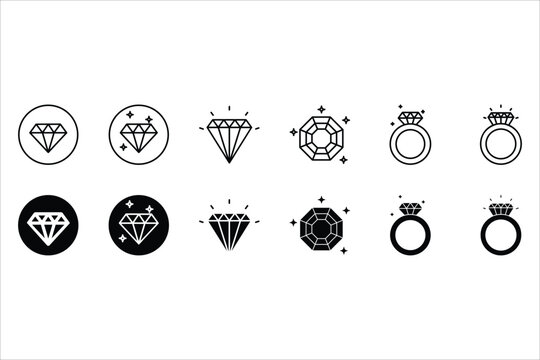 Diamond and diamond ring icon vector for web and mobile applications. diamond gem signs and symbols. Different set of brilliant icons. Diamond icons set Isolated on white