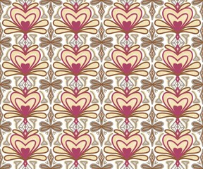 Ikat heart geometric with pink brown and grey pattern