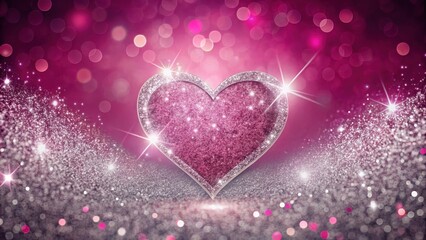 Sparkling pink heart background with glittery silver accents and a subtle gradient effect , party, glitter,  party