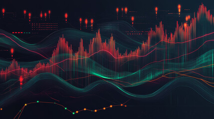 Naklejka premium Abstract dark blue background with Colorful charts and graphs with statistics to innovative analyze business potential and forecast future development of companies growth.
