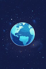 Obraz premium A minimalist depiction of planet Earth floating in space, with blue tones and a starry background, suitable for a mobile wallpaper.