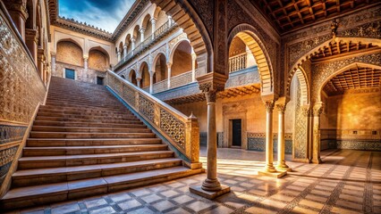 Fototapeta premium Alhambra Palace Granada Spain: Majestic Staircase in Charles V Palace, Andalusian Architecture