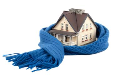 House wrapped in blue scarf isolated on transparent or white background