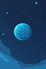 A minimalist depiction of planet Earth floating in space, with blue tones and a starry background, suitable for a mobile wallpaper.