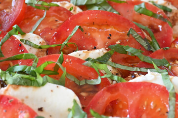 Tomatensalat mit Mozzarellakäse und Basilikumstreifen