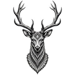 Naklejka premium Stag drawing with patterned fur and antlers transparent background