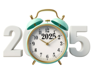 Isolated 2025 Year with Alarm Clock
