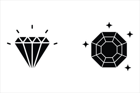 Diamond icon set. Different shapes of diamond cuts. Dimond icon set in flat style. Abstract black diamond collection icons. Gemstone icon set. Diamonds logo
