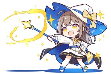 Adorable Anime Girl Witch Casts Magical Star Spell