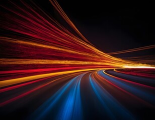 Dynamic Abstract Motion Blur Neon with Bright Red, Yellow, and Blue Streaks Colorful Lines Background