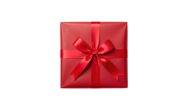 Gift box with red ribbon isolated on transparent and white background. Png transparent