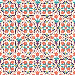 Geometric ikat colorful flower pattern, floral cute style geometric art wallpaper
