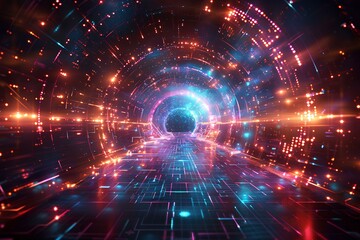 A tunnel filled with lots of colorful lights