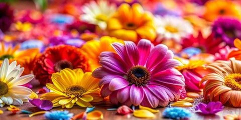 Fototapeta premium Assorted Colorful Flower Petals Scattered, High-Resolution Stock Photo