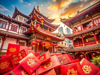 Obraz premium Auspicious Red Envelopes & Traditional Chinese Architecture