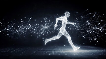 Obraz premium Futuristic Running Human Silhouette with AI and Machine Learning Connections