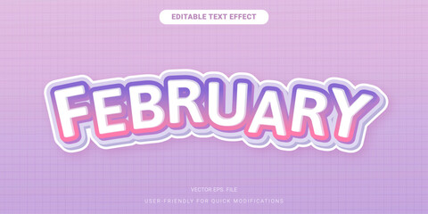 Editable February Text Effect with Vibrant Purple pink Colors for Posters and Branding