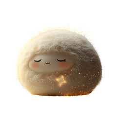 Fluffy 3D Cartoon Character with Sleepy Expression Isolated on Transparent Background