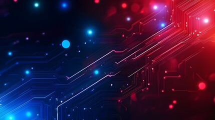 Fototapeta premium A computer screen with a red and blue background and a lot of lights. The lights are scattered all over the screen and some are in the foreground and some are in the background