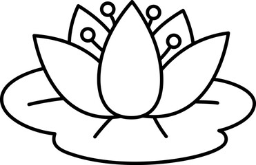 Vector black and white water lily icon. Marsh flower on pad clipart. Cute line floral illustration, coloring page isolated on white background