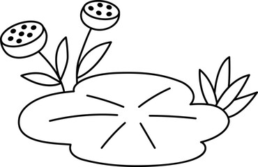 Vector black and white water lily pad icon. Marsh or swamp greenery line clipart. Cute floral plant illustration, coloring page isolated on white background