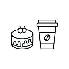 Coffee paper cup drink and cheesecake food icon with a sleek and minimalist flat design, featuring clean lines and a modern aesthetic, perfect for contemporary UI/UX projects and food-related branding