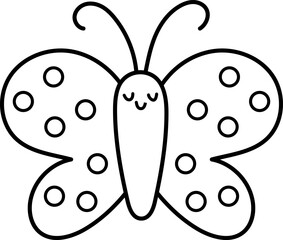 Vector black and white butterfly icon. Funny woodland, forest or garden insect coloring page. Cute line bug illustration for kids isolated on white background