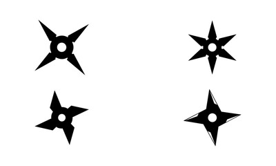 Black Shurikens Silhouette Set In Black And White