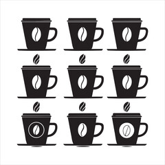 Obraz premium Set of 10 black different type of Coffee cup icons set.