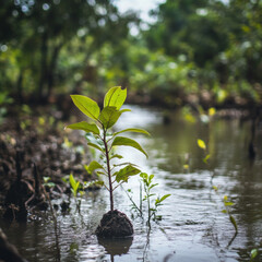 Young Mangrove Sapling in Tranquil Waters