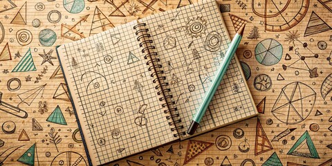 Fototapeta premium Back to School Math Doodle Double Exposure Pattern: Algebra Notebook Background