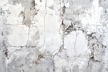 Obraz premium A white background of a rough concrete wall with cracks, in a light gray and white color tone.