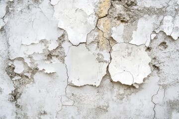 Obraz premium A white background of a rough concrete wall with cracks, in a light gray and white color tone.
