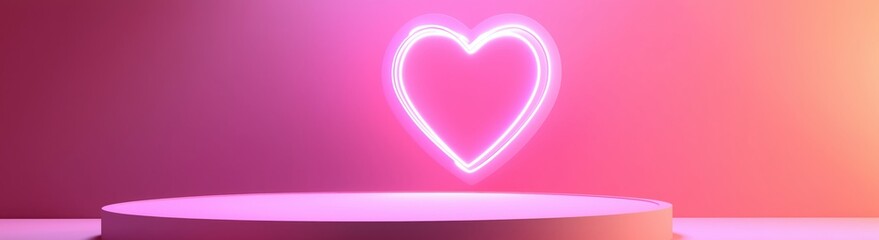 podium with a heart-shaped neon light background pink and red color vilentine