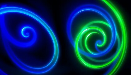 Abstract swirling neon blue and green spirals