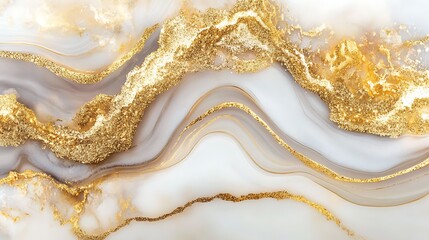 Abstract Gold And White Marble Swirl Design