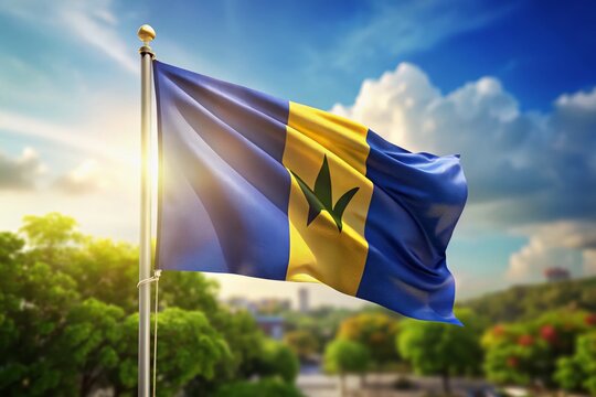 Barbados Independence Day: Waving Flag Banner Background - Stock Photo