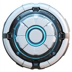 Naklejka premium Futuristic Energy Device Sci-Fi Lab Digital Art High-Tech Environment Close-Up View Innovative Concept