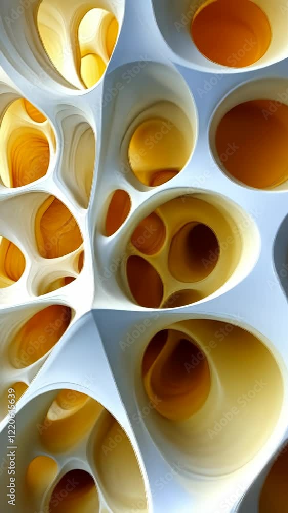 Poster intricate design of abstract organic shapes and vibrant yellow hues created with 3d rendering techni