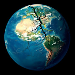 Cracked Earth Globe Showing Tectonic Plates A Digital Rendering
