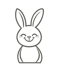 A Joyful Rabbit Smiling Brightly In Simple Line Art Against Plain White Background.