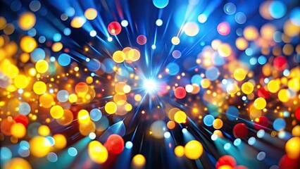 Naklejka premium Abstract background: vibrant yellow, red, and blue bokeh lights blur in a 3D render.