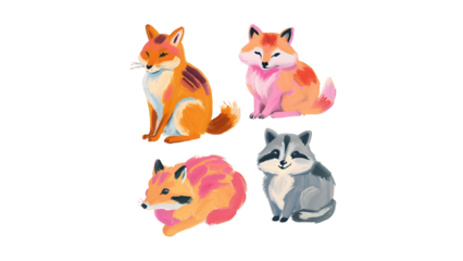 fox and raccoon watercolor drawing