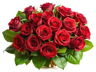 Obraz premium A captivating bouquet of red roses, isolated against a stark white backdrop, a still life study in urban exploration photography.