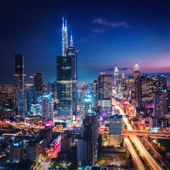 Naklejka premium Skyline Symphony: Where Buildings Meet City Lights