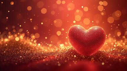 Red heart on glitter background, valentine day