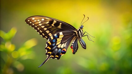Fototapeta premium Black Swallowtail Butterfly in Flight, Minimalist Nature Photography
