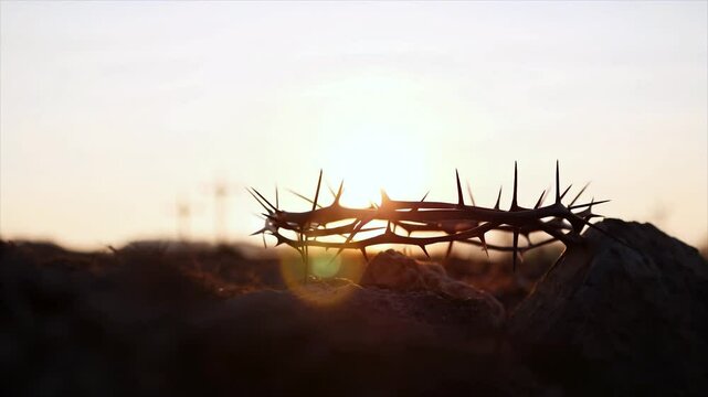Calvary Golgotha ​​hill Jesus Christ's cross passion and suffering silhouette crown of thorns symbolizing, Holy Week Easter background
